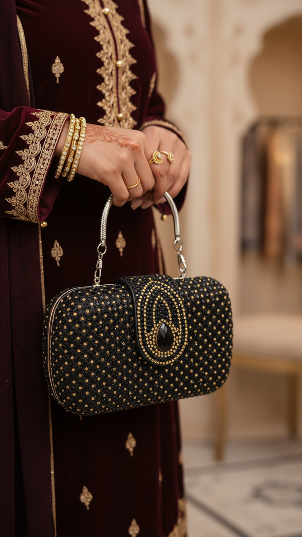 Black Fancy Clutch P24200