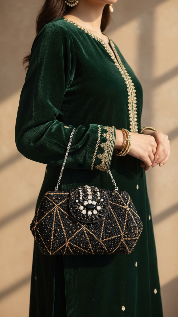 Black Fancy Clutch P24202