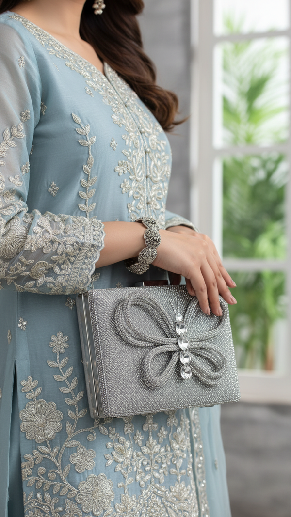 Silver Fancy Clutch P24235