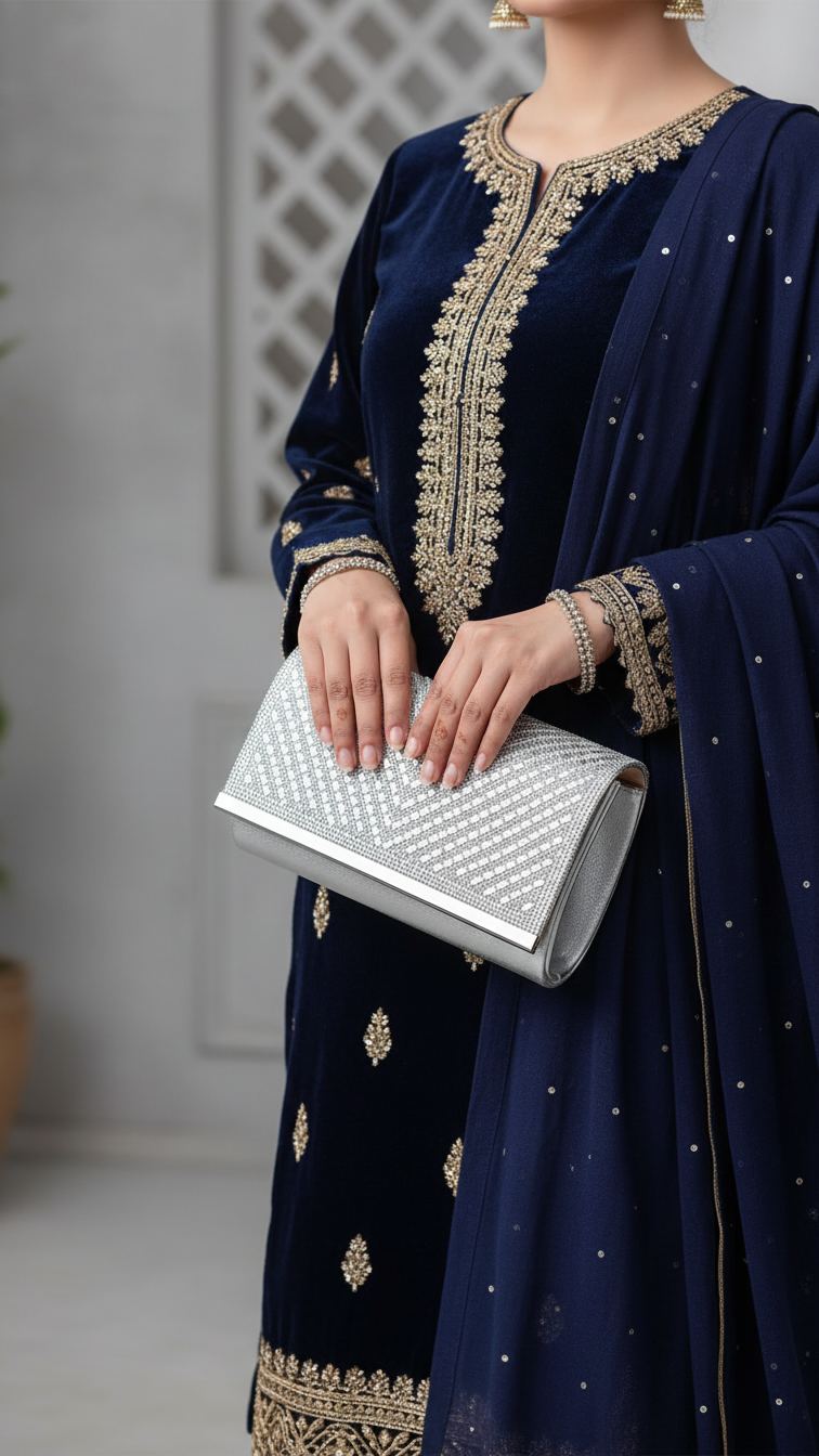 Silver Fancy Clutch P24244