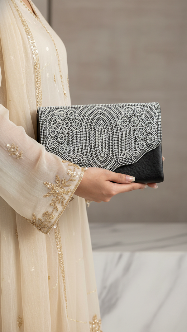 Black Fancy Clutch P24246