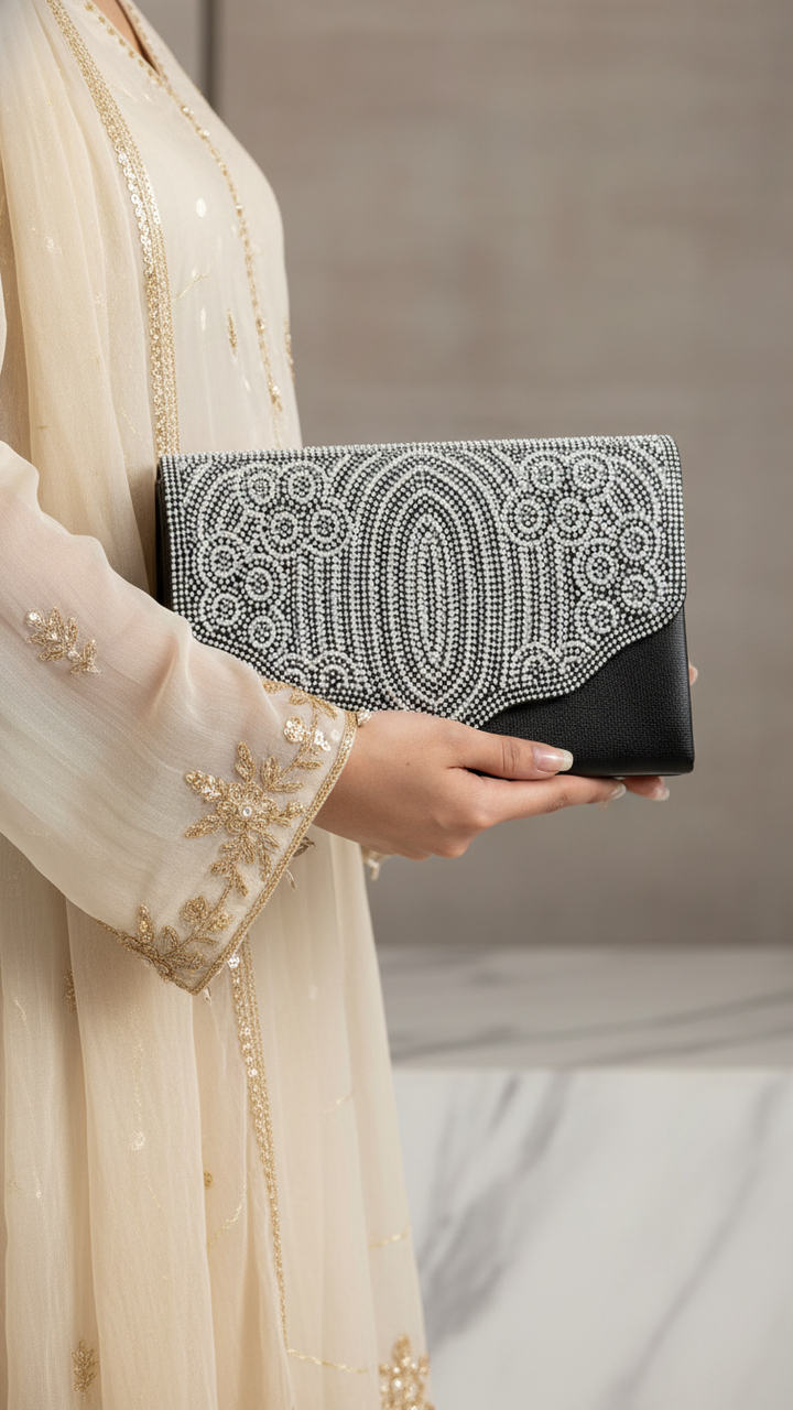 Black Fancy Clutch P24246