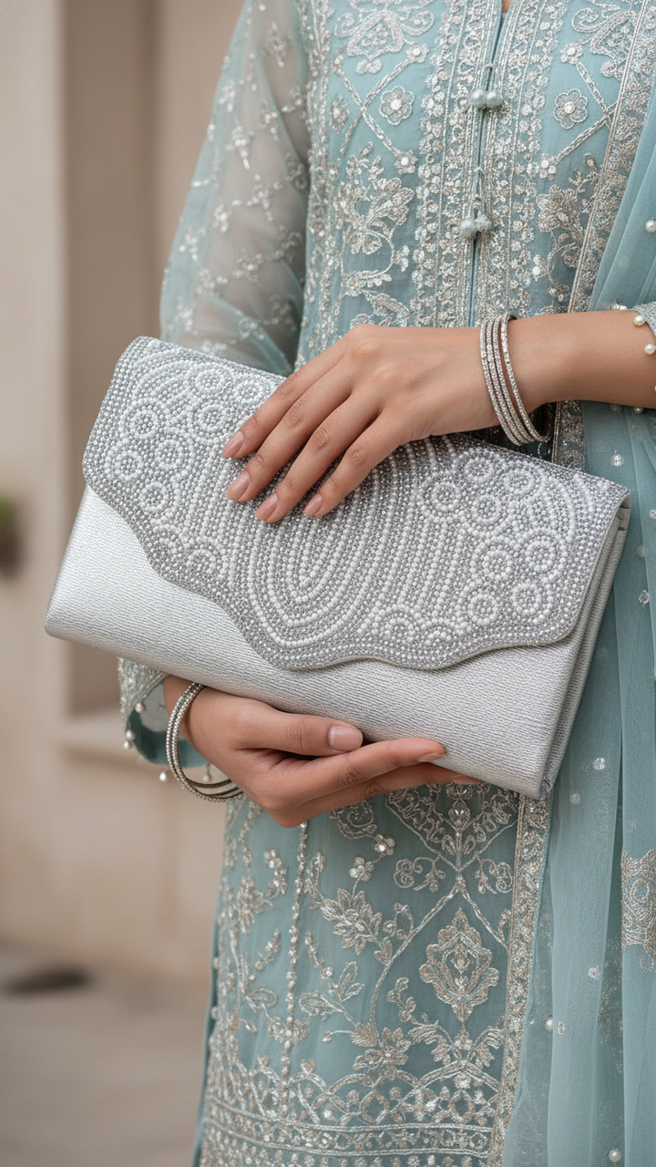 Silver Fancy Clutch P24246