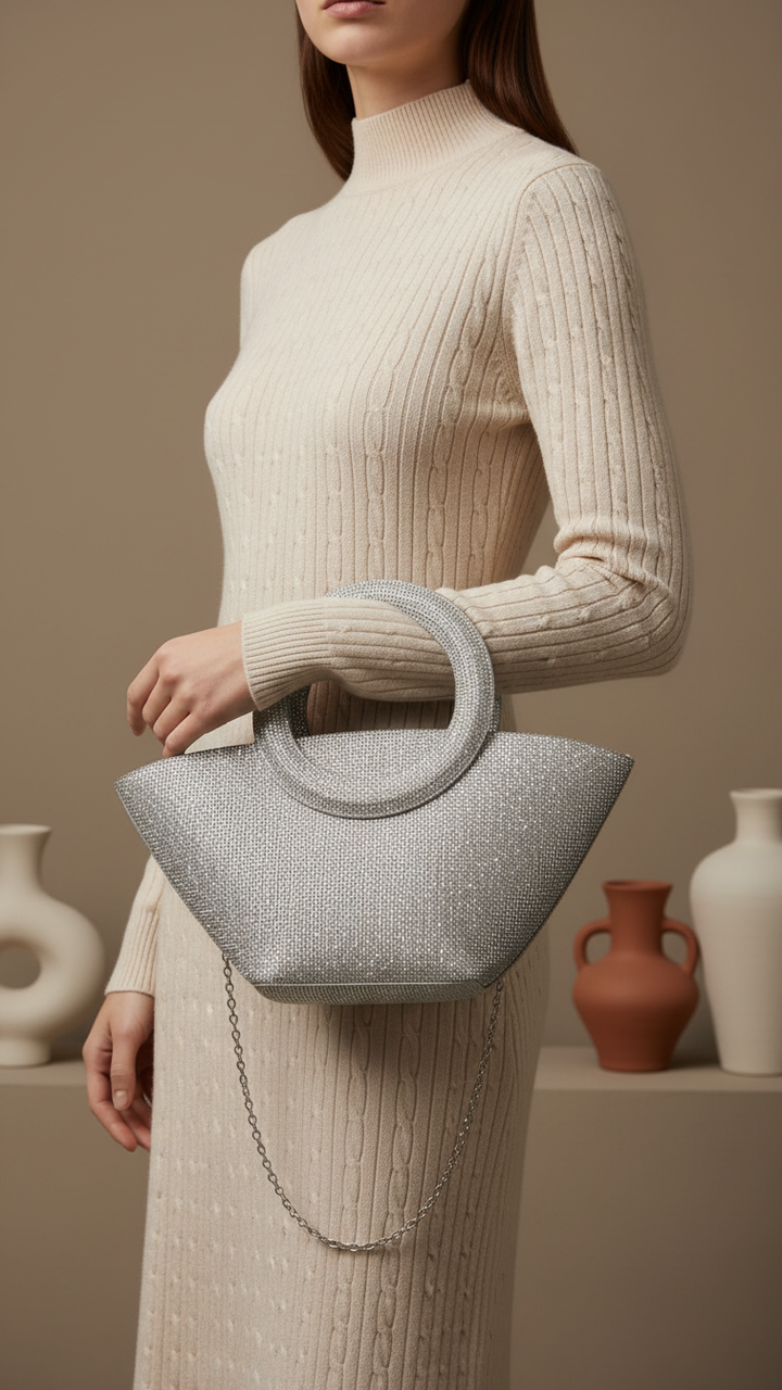 Silver Fancy Hand Bag P24324