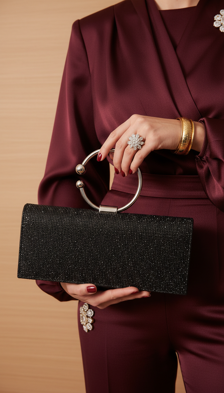 Black Fancy Clutch P24329