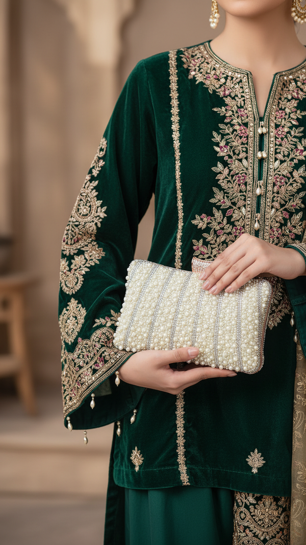 Beige Bridal Clutch P24356