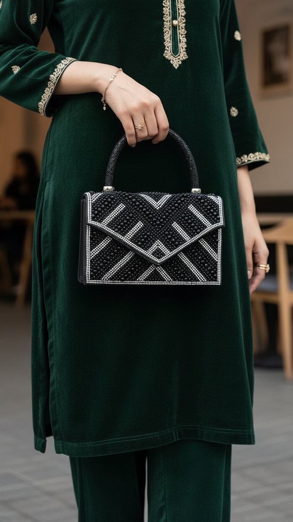 Blkwht Bridal Clutch P24366