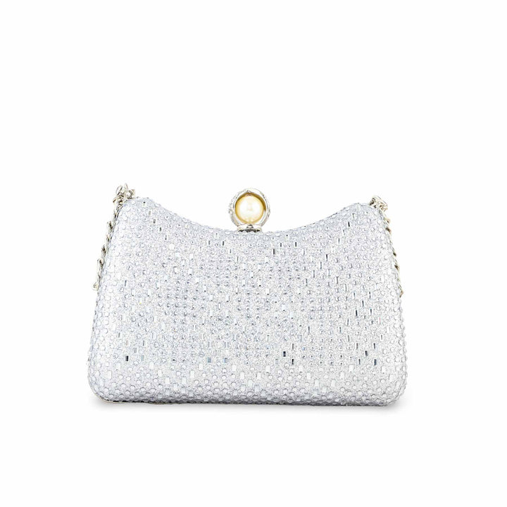 Silver Fancy Clutch For Women P24383