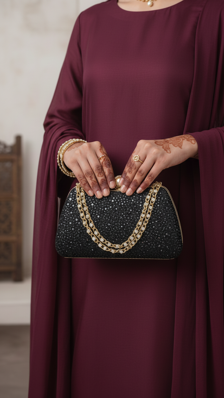 Black Fancy Clutch For Women P24384