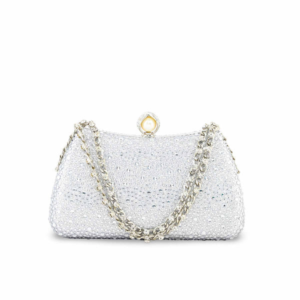 Silver Fancy Clutch For Women P24384