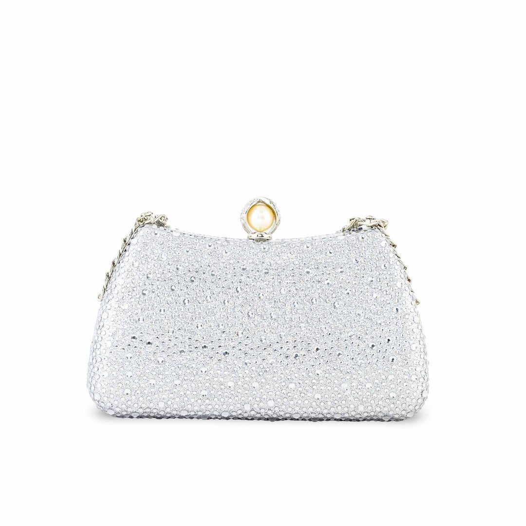 Silver Fancy Clutch For Women P24384