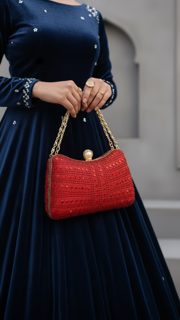 Red Fancy Clutch For Ladies P24385