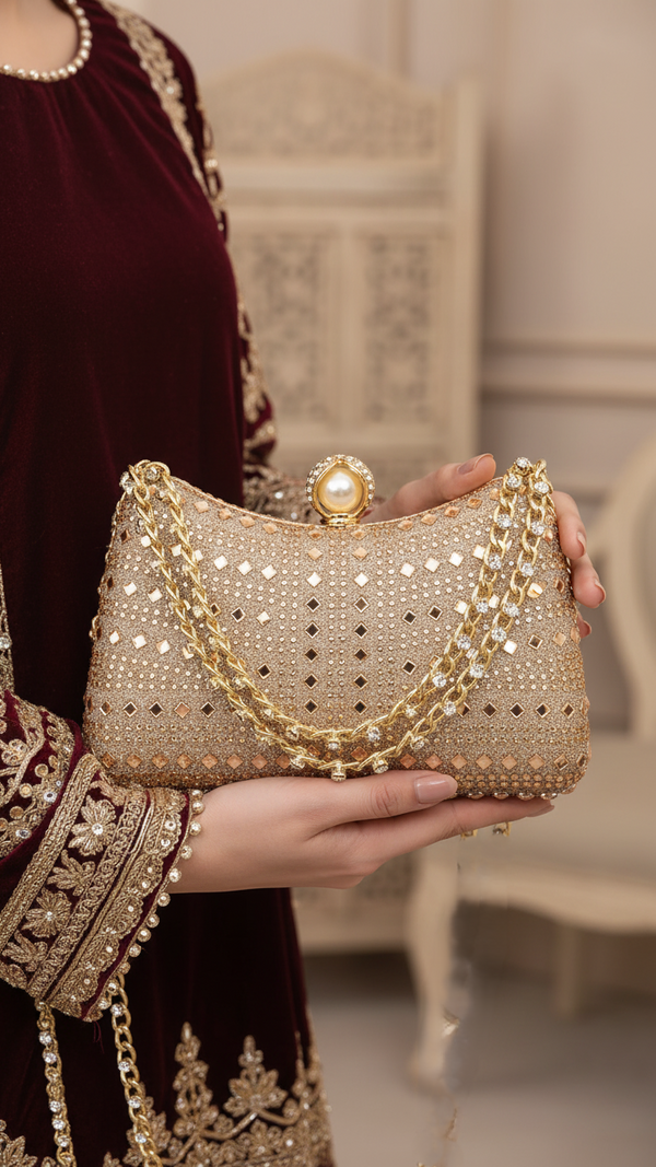 ChamPagne Fancy Clutch For Ladies P24385