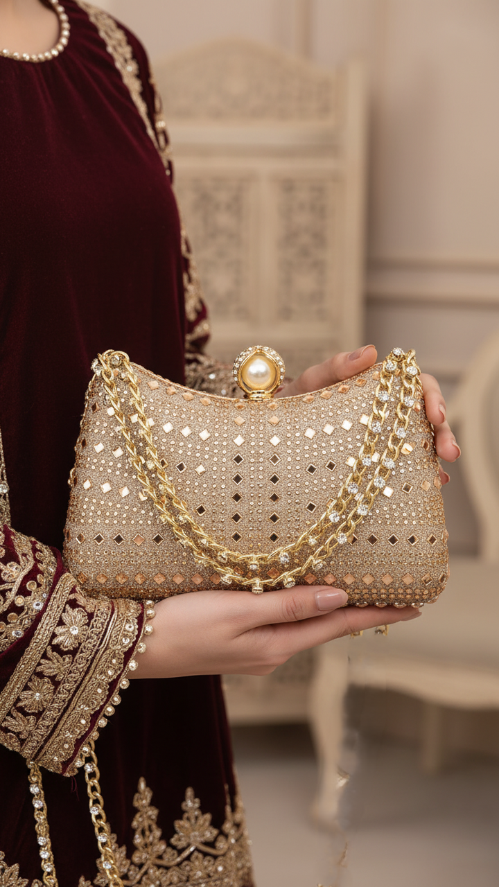ChamPagne Fancy Clutch For Ladies P24385