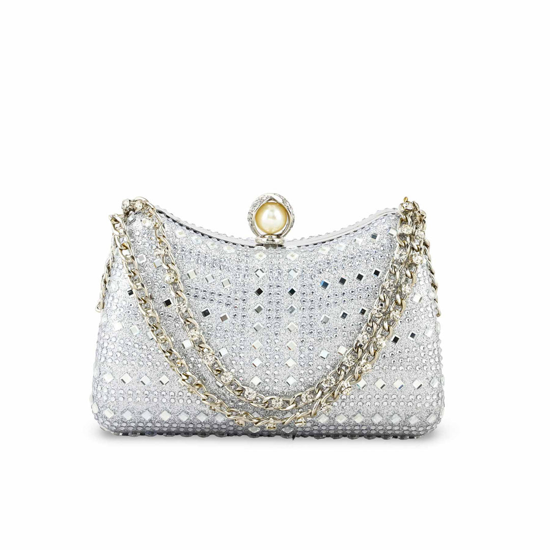 Silver Fancy Clutch For Ladies P24385