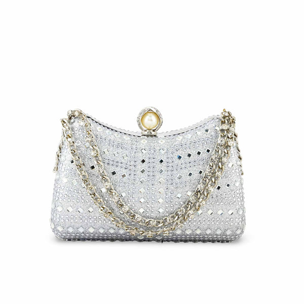 Silver Fancy Clutch For Ladies P24385