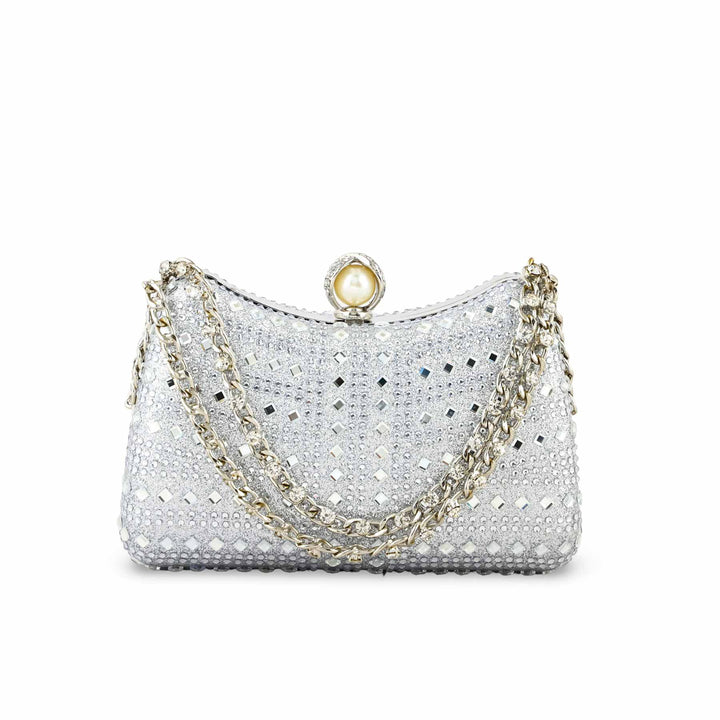 Silver Fancy Clutch For Ladies P24385