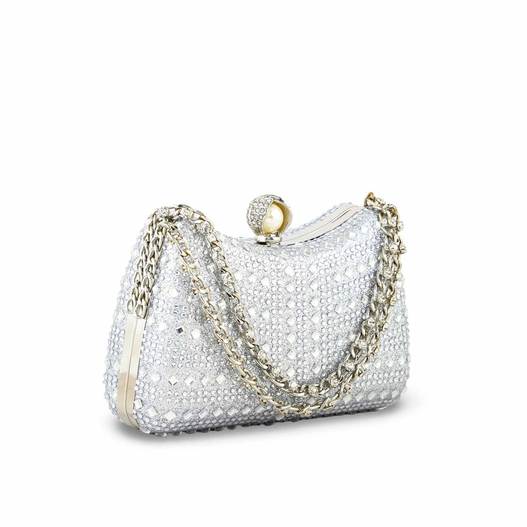 Silver Fancy Clutch For Ladies P24385