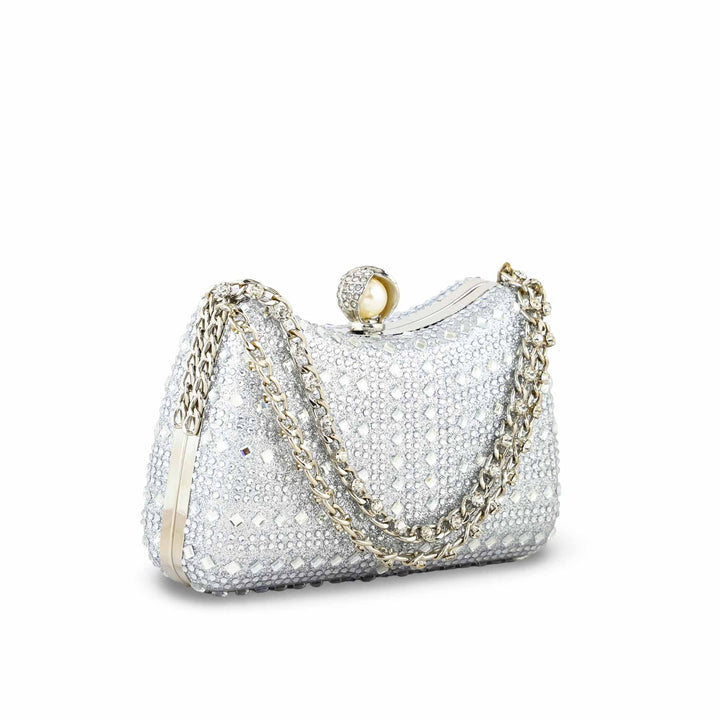 Silver Fancy Clutch For Ladies P24385