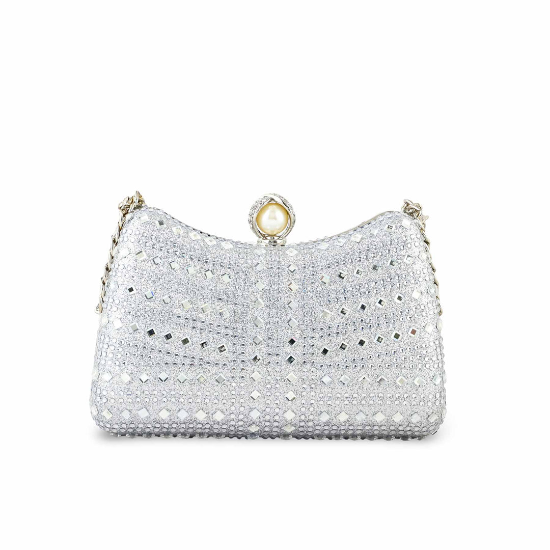 Silver Fancy Clutch For Ladies P24385
