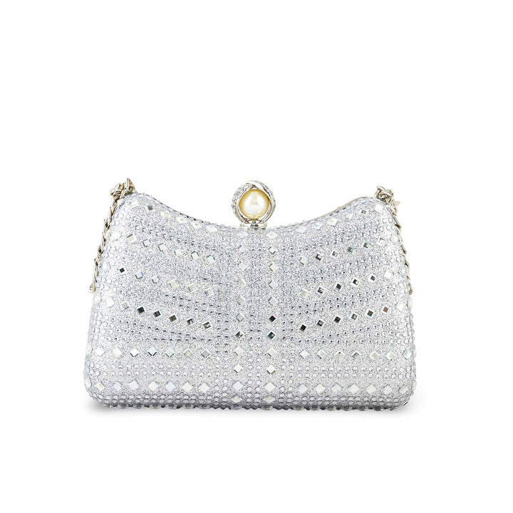 Silver Fancy Clutch For Ladies P24385