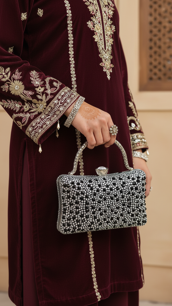 Black Fancy Clutch For Ladies P24386