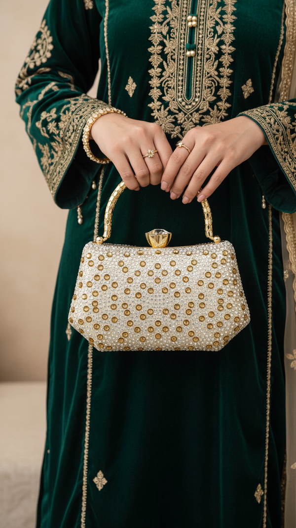 Golden Fancy Clutch For Ladies P24386