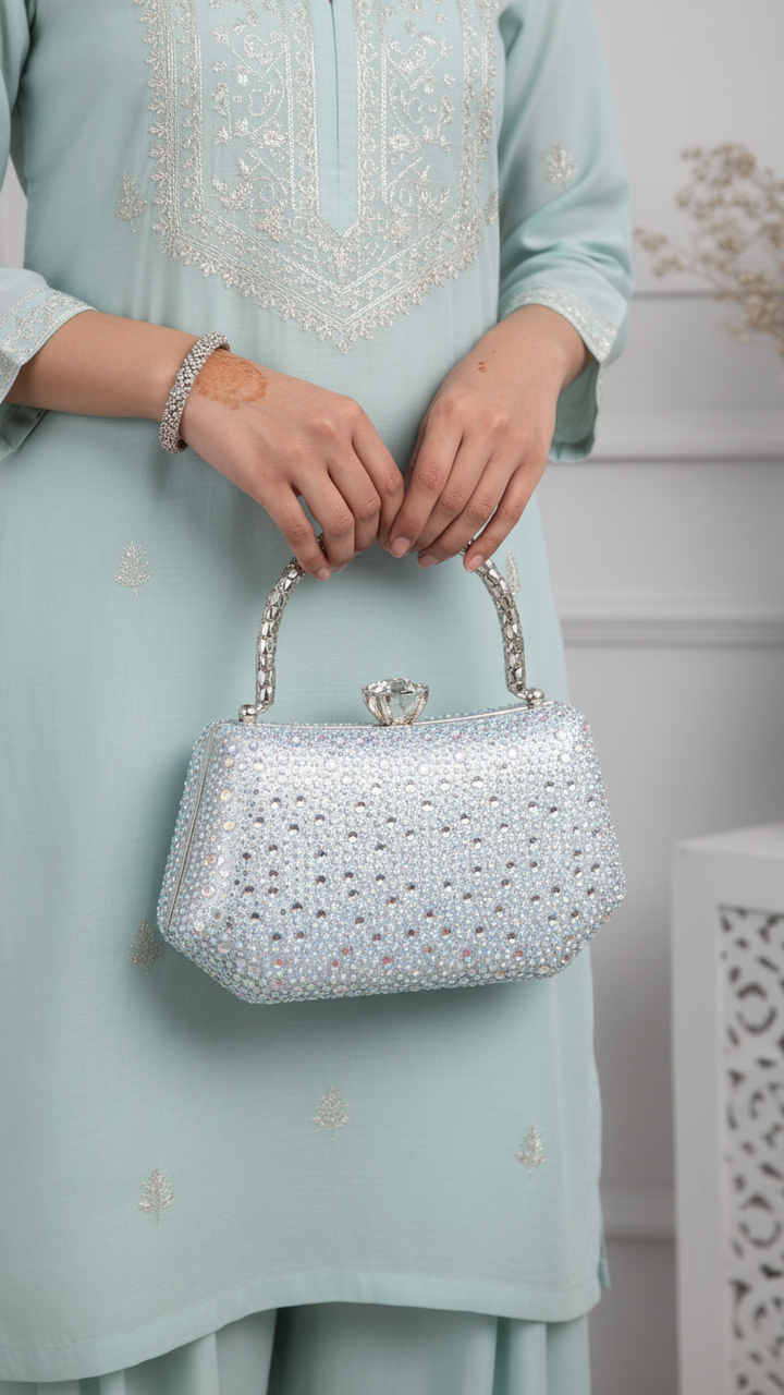 Silver Women Fancy Clutch P24387