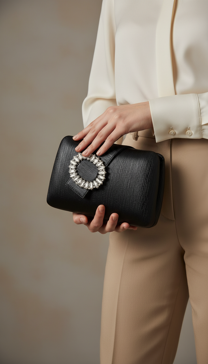 Black Fancy Clutch P24390