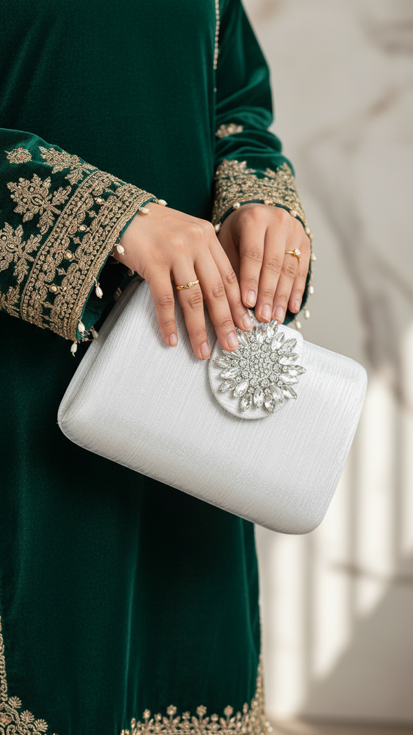 Silver Fancy Clutch P24391