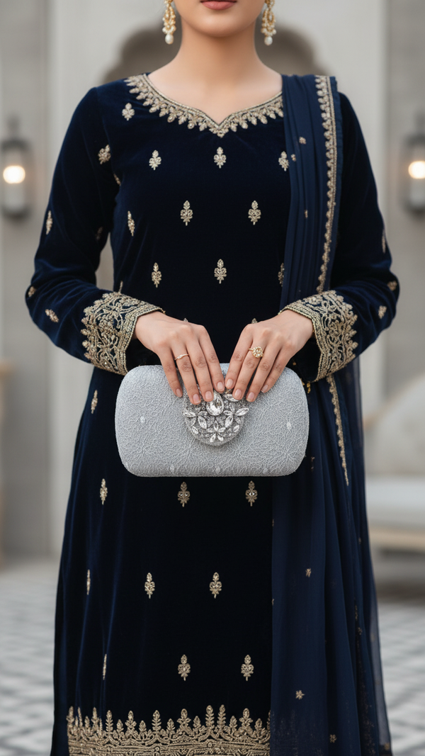 Silver Fancy Clutch P24392