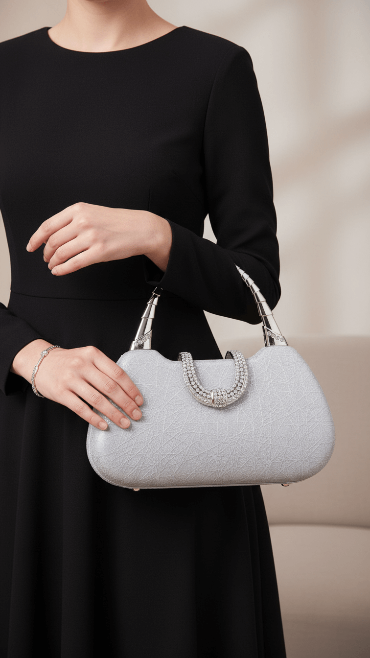 Silver Fancy Clutch For Women P24402