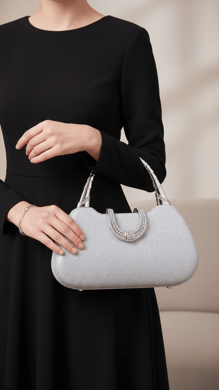 Silver Fancy Clutch For Women P24402