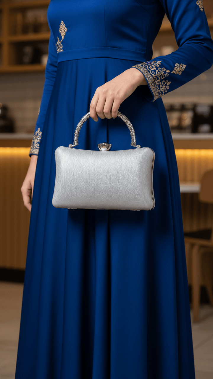 Silver Fancy Clutch For Women P24403