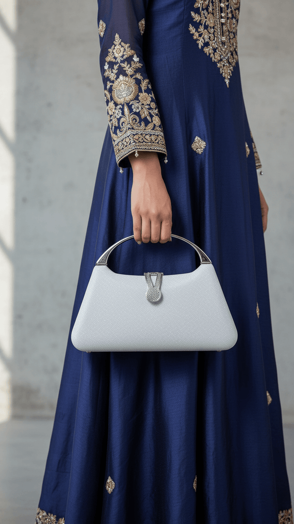 Silver Fancy Clutch For Women P24404