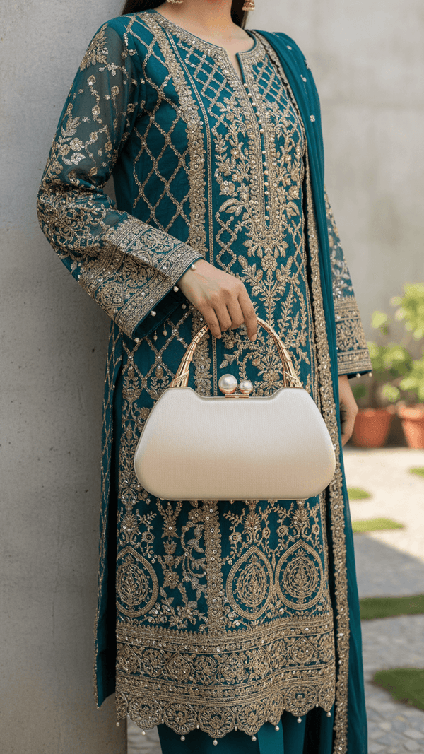 Golden Formal Clutch For Ladies P24405