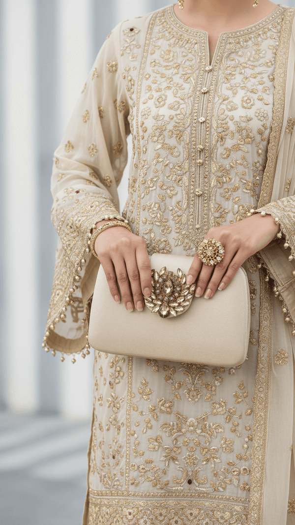 Golden Fancy Clutch For Women P24406