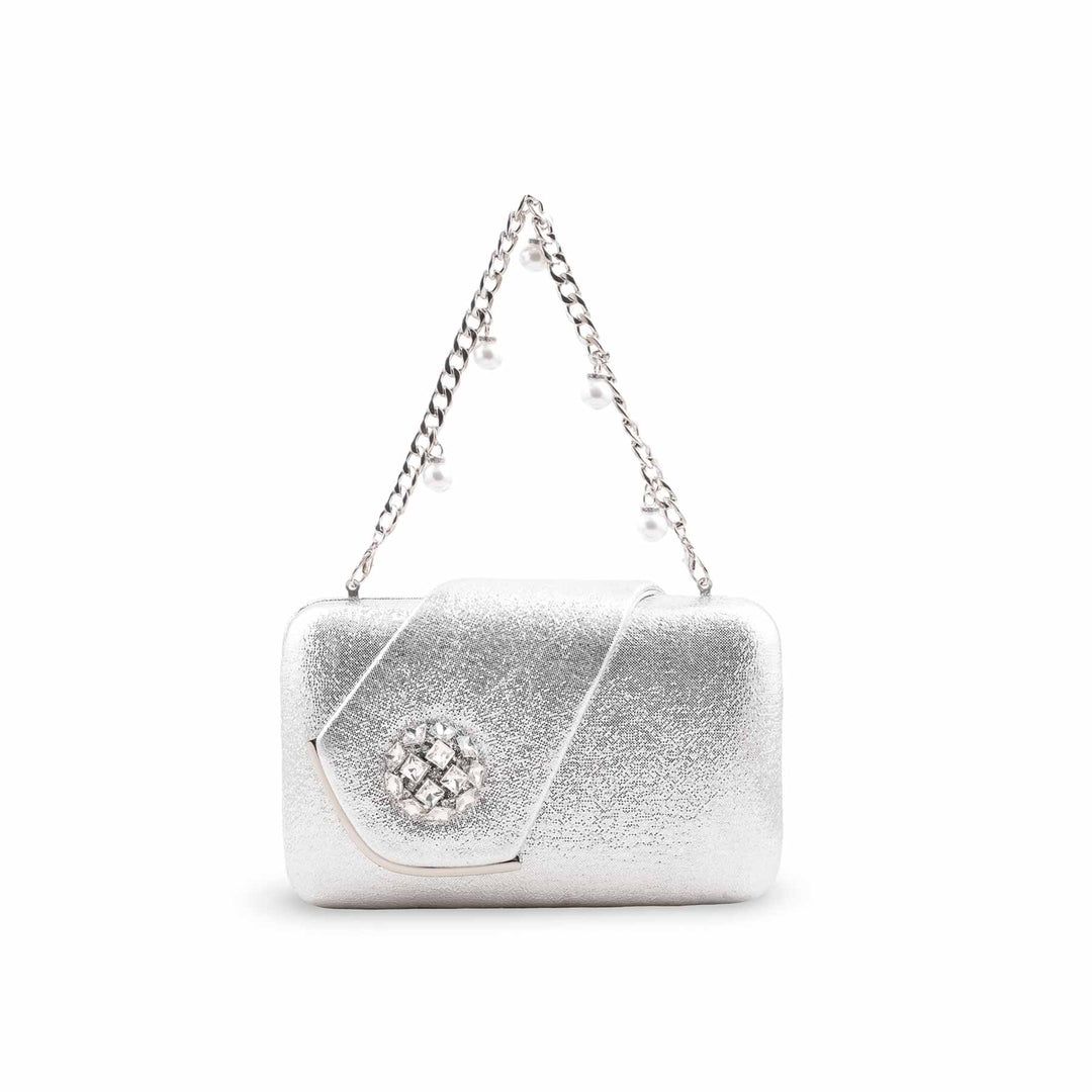 Silver Fancy Clutch For Ladies P24407