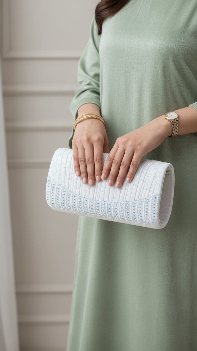 White Fancy Clutch For Ladies P24409