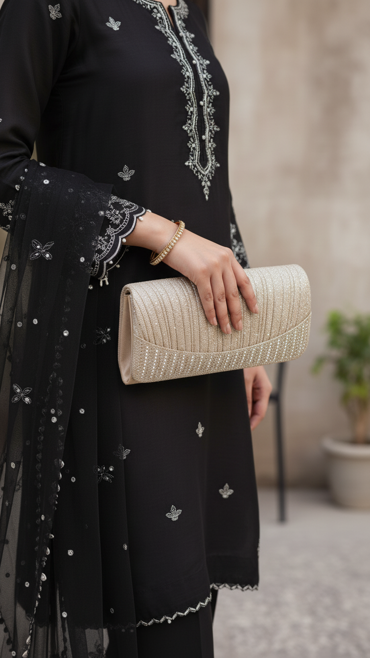 Golden Fancy Clutch For Ladies P24409