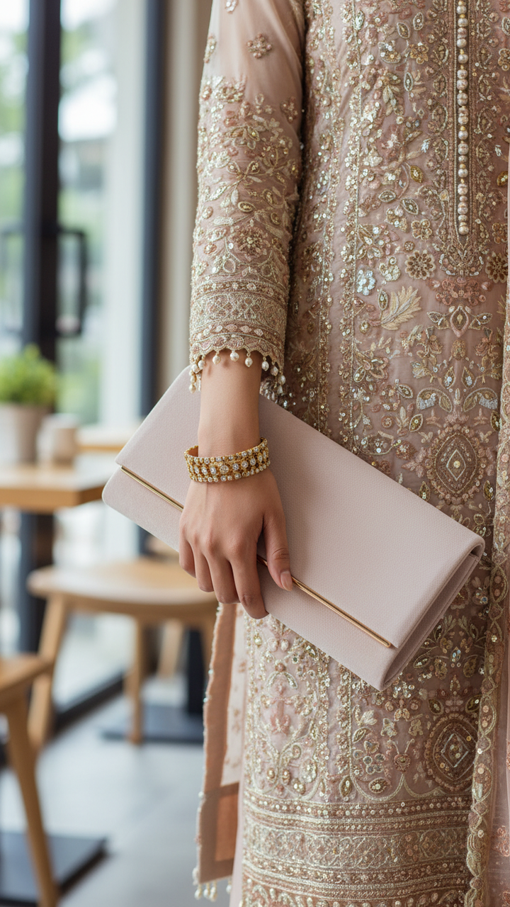 Golden Formal Clutch For Women P24410