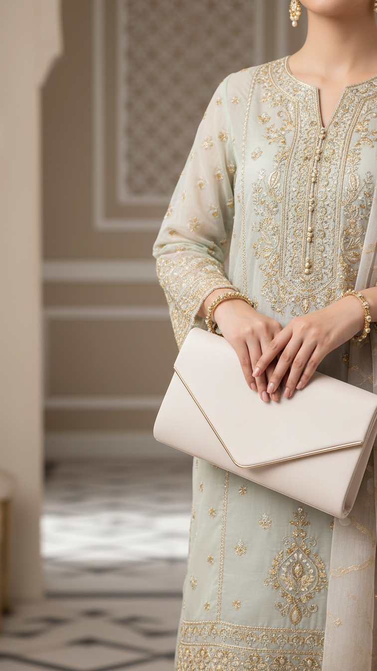 Golden Formal Clutch For Women P24411