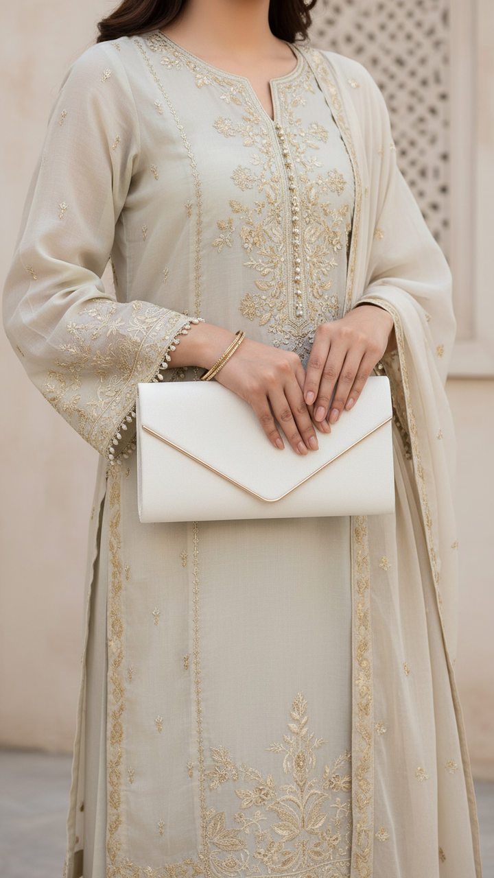 Beige Formal Clutch For Women P24411