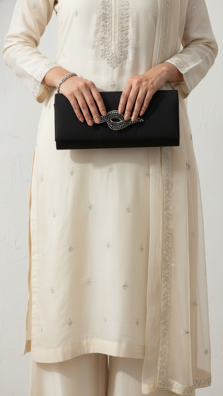 Black Fancy Clutch For Ladies P24412