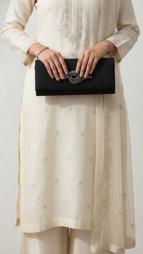 Black Fancy Clutch For Ladies P24412