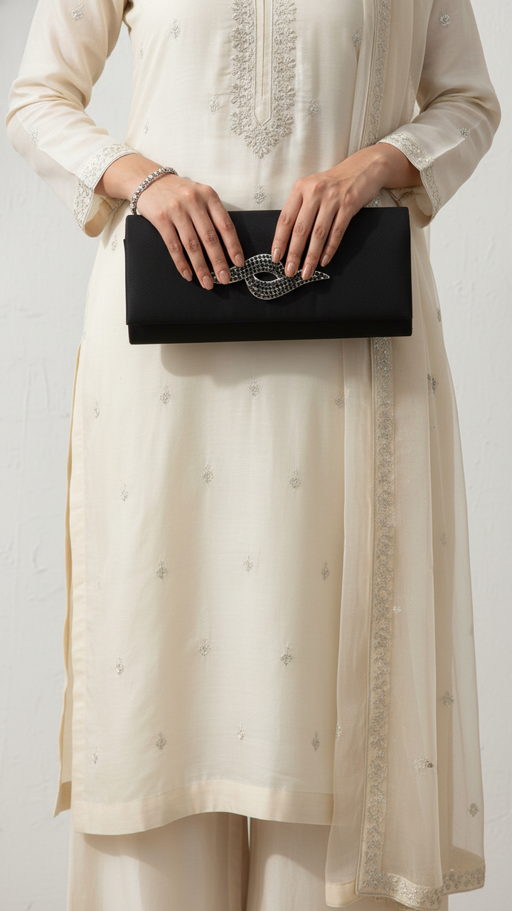 Black Fancy Clutch For Ladies P24412