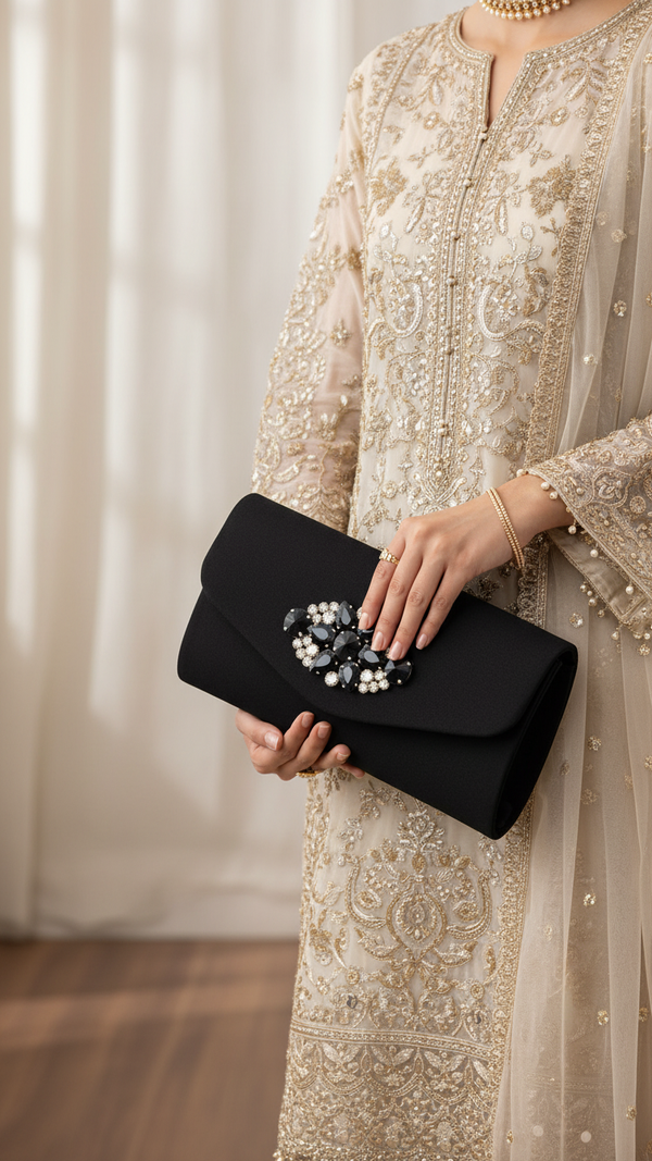 Black Fancy Clutch For Ladies P24413