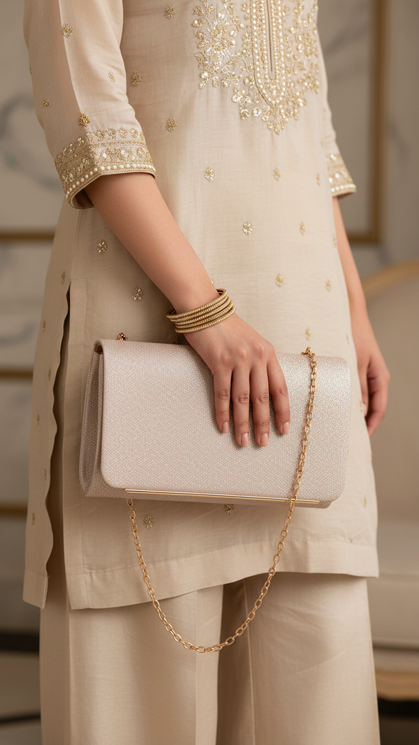 Golden Fancy Clutch For Women P24421