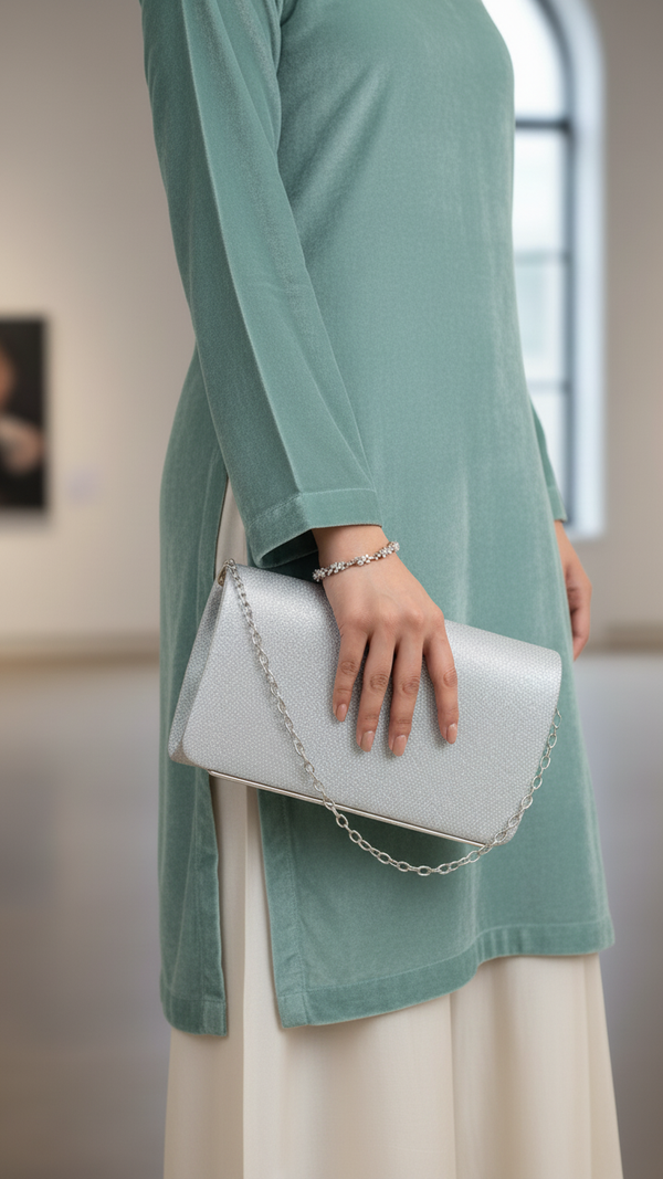 Silver Fancy Clutch For Women P24421