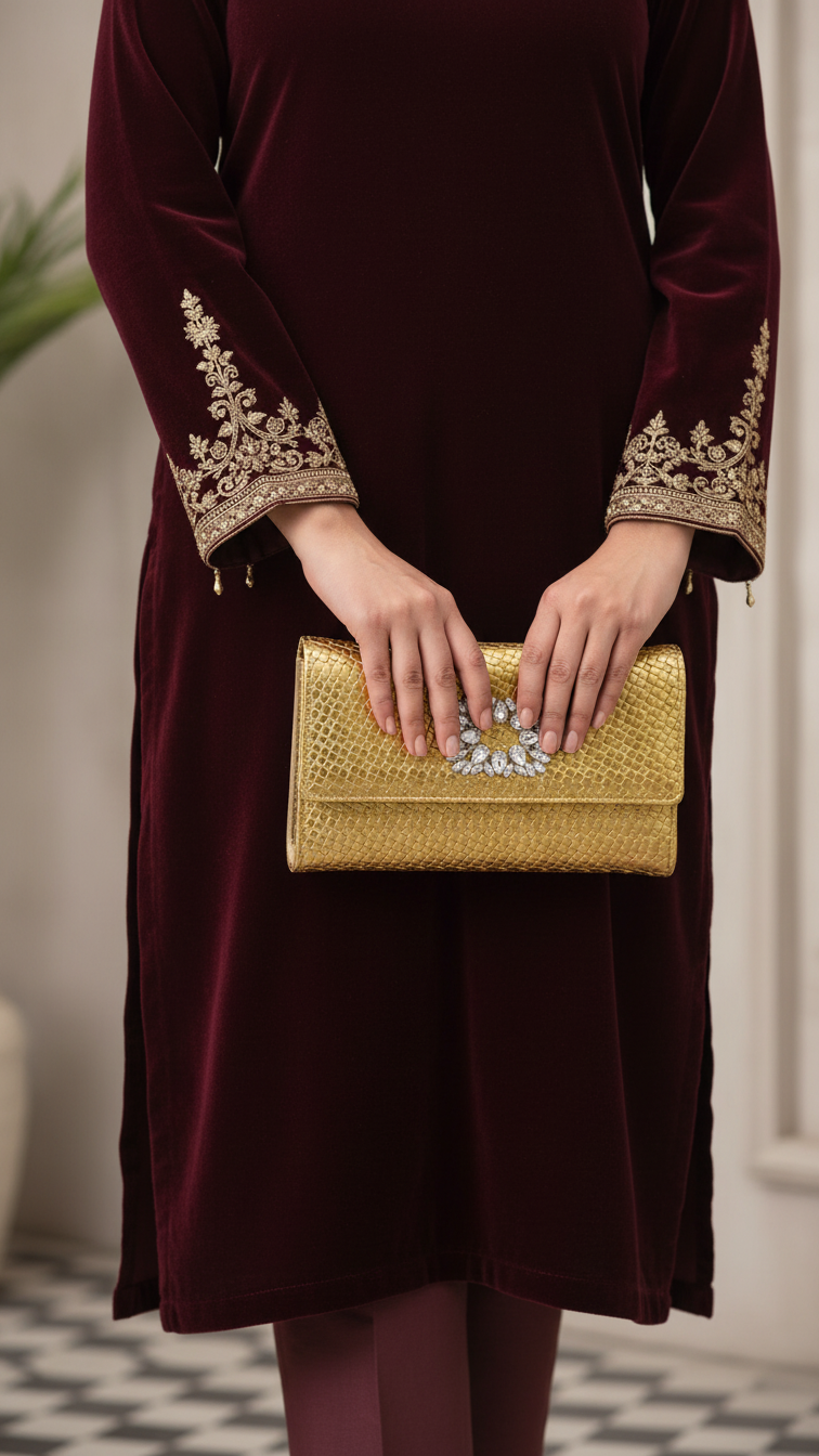 Golden Formal Clutch For Ladies P24424